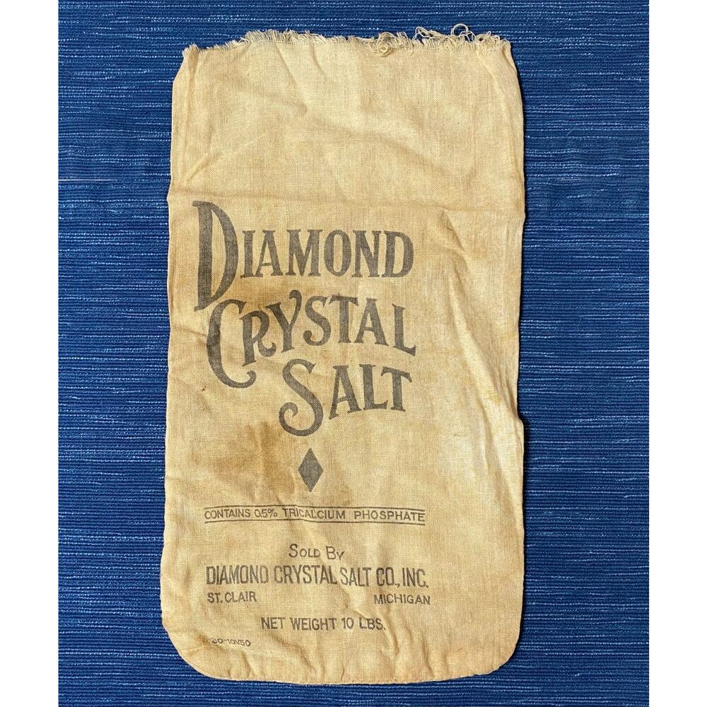 Vintage St. Clair MI Diamond Crystal Salt Co Canvas 10 lb Bag Advertising 15B